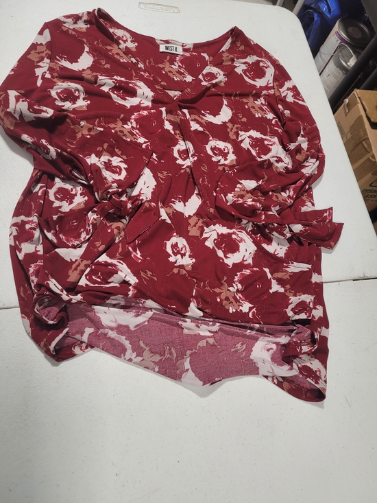West K Tops - West K Burgundy Floral Tie-Sleeve Tunic Top